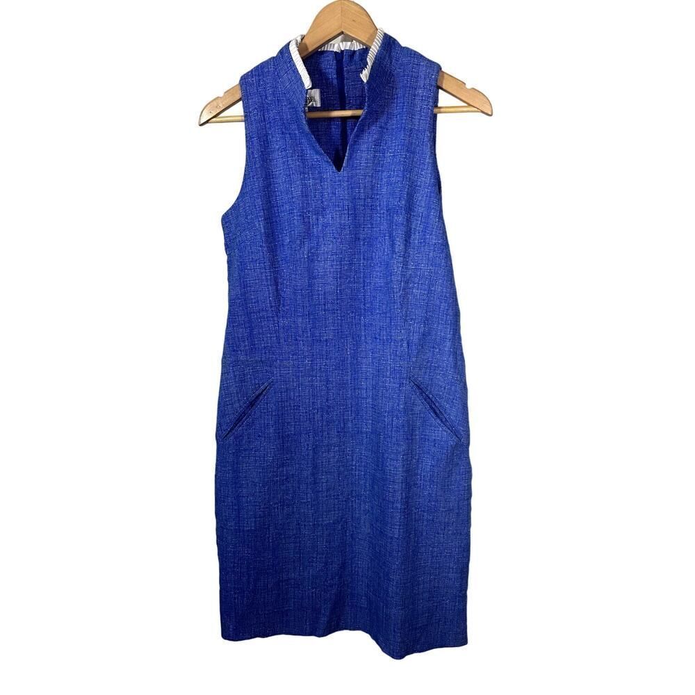 SARA CAMPBELL Women's Textured Fabric Sleeveless Sheath Dress Blue/White Size 6